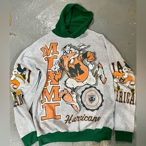 Grail! 80s/90s all over Miami Hurricane hoodie- 50/50 cotton blend - fits L